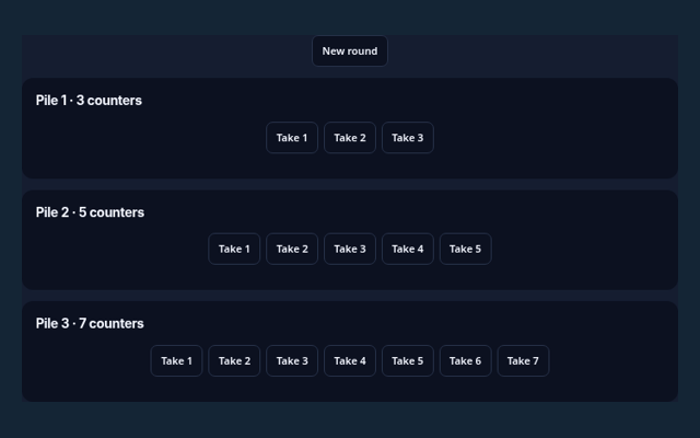 Nim playing interface